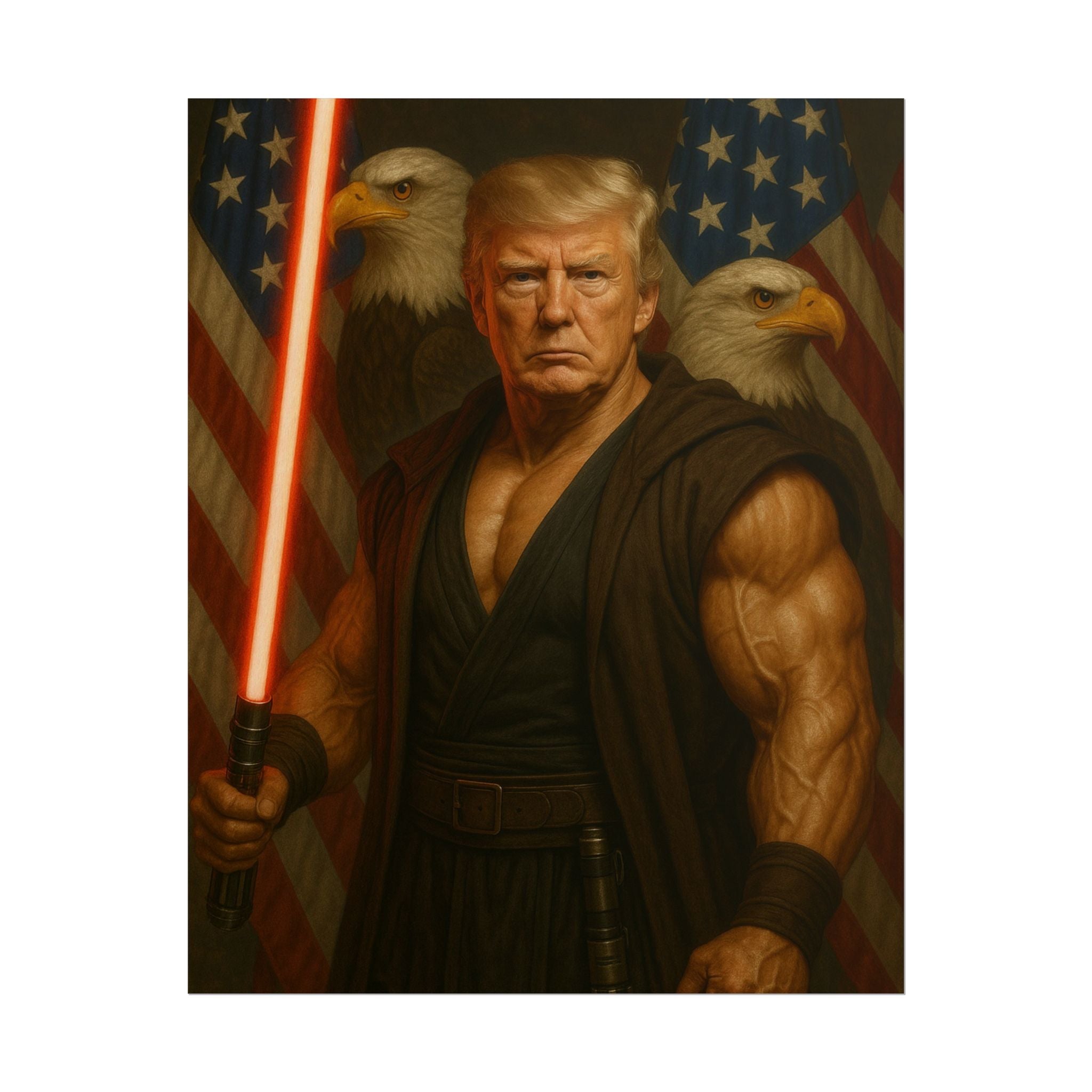 Trump Jedi Warrior Poster — Patriotic Lightsaber Wall Art
