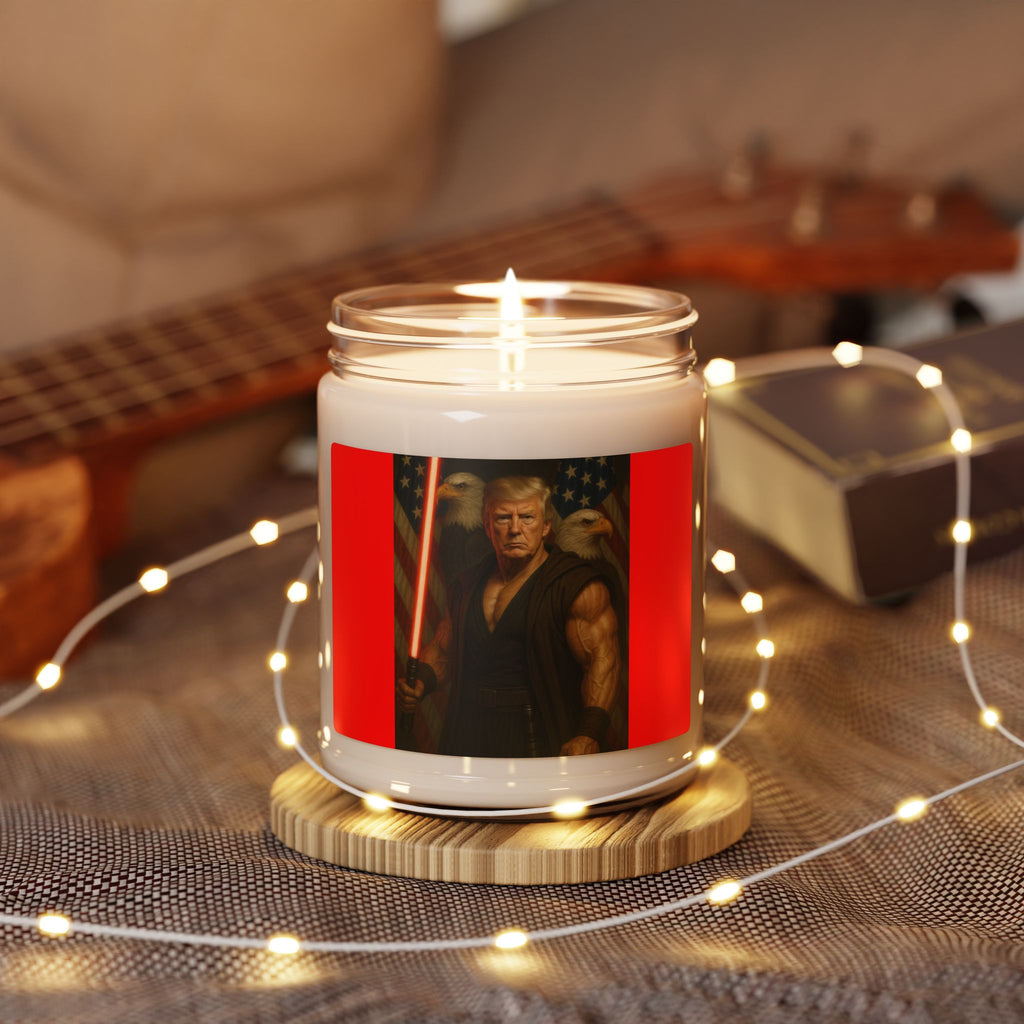 Political Warrior Soy Candle — 9oz Scented Jar (Trump Jedi Design)