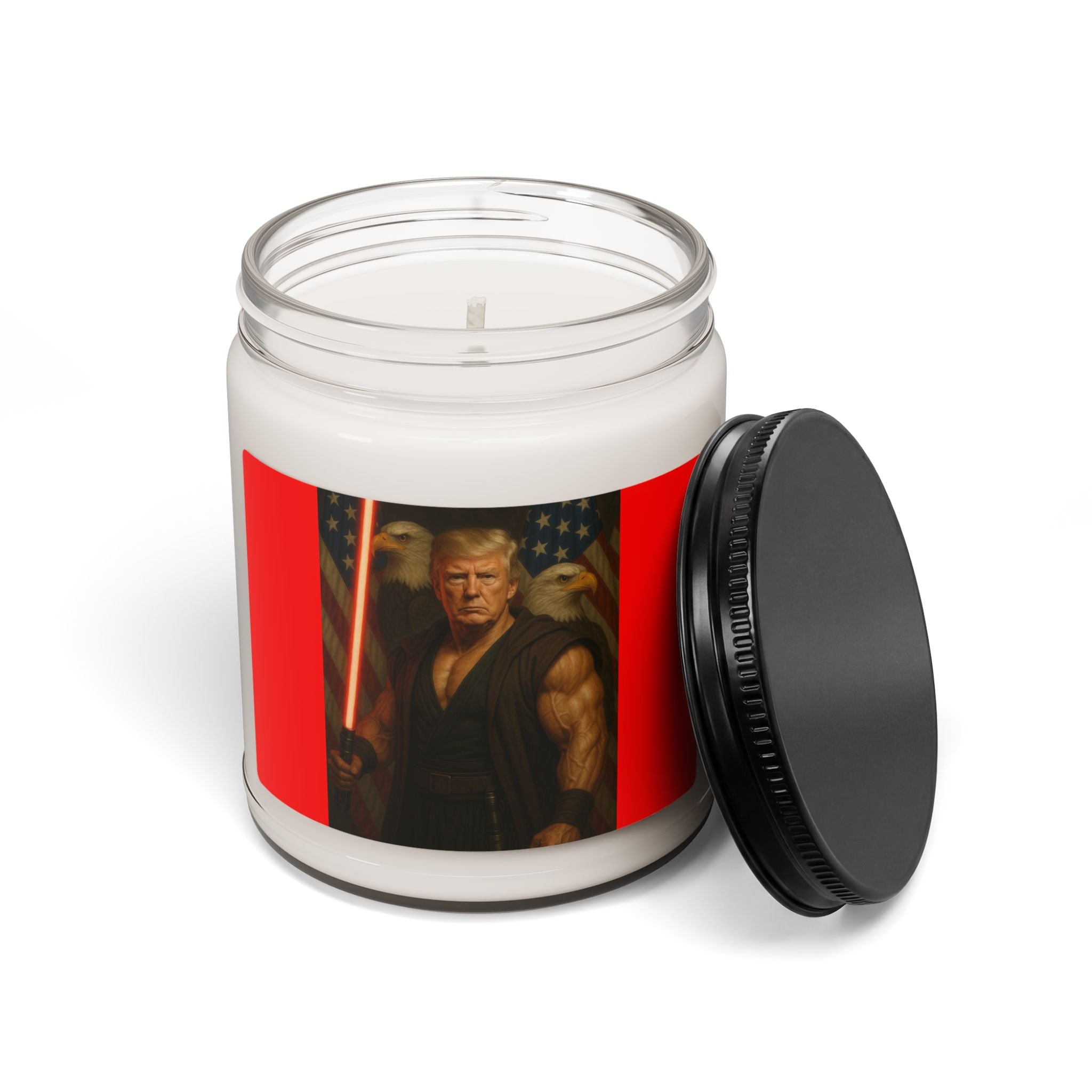 Political Warrior Soy Candle — 9oz Scented Jar (Trump Jedi Design)