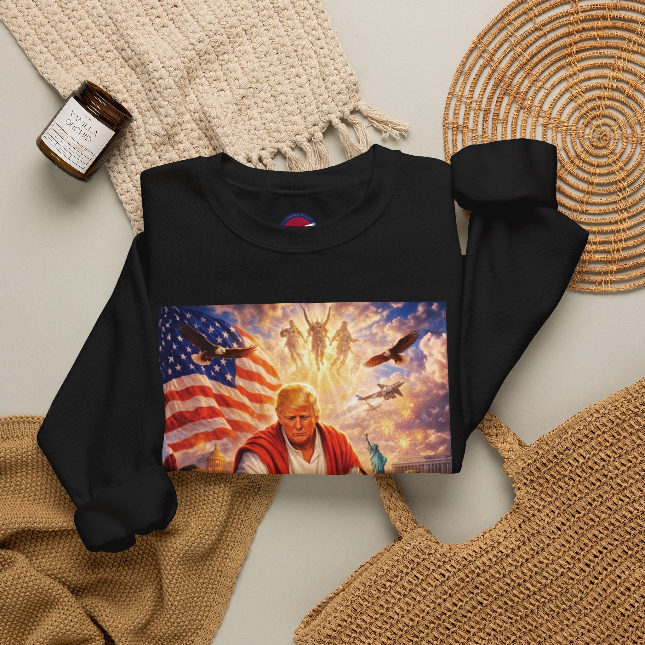 Patriotic Crewneck Sweatshirt - Trump Healing with American Flag Art