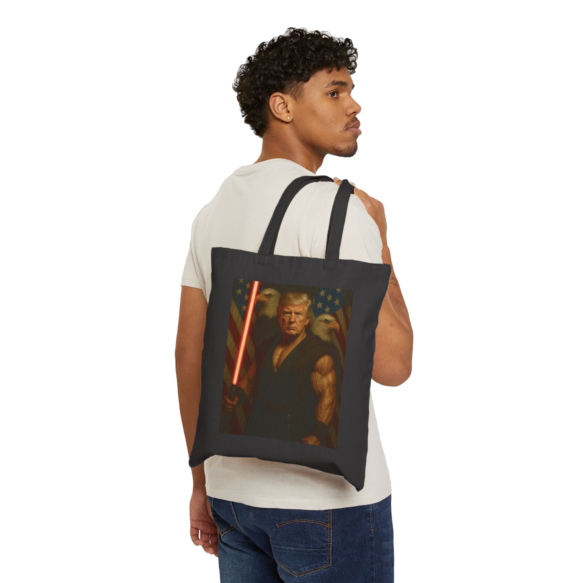 Patriotic Jedi Donald Trump Cotton Canvas Tote Bag — Bold Political Graphic Tote