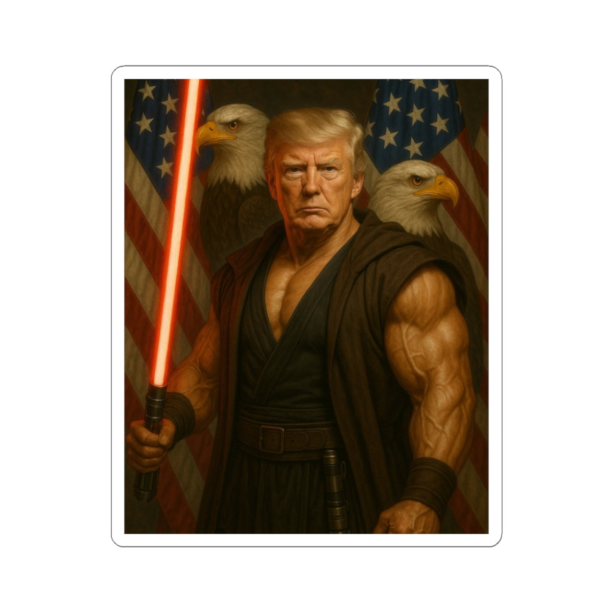 Patriotic Warrior Sticker — Jedi Donald Trump Character Kiss-Cut Sticker