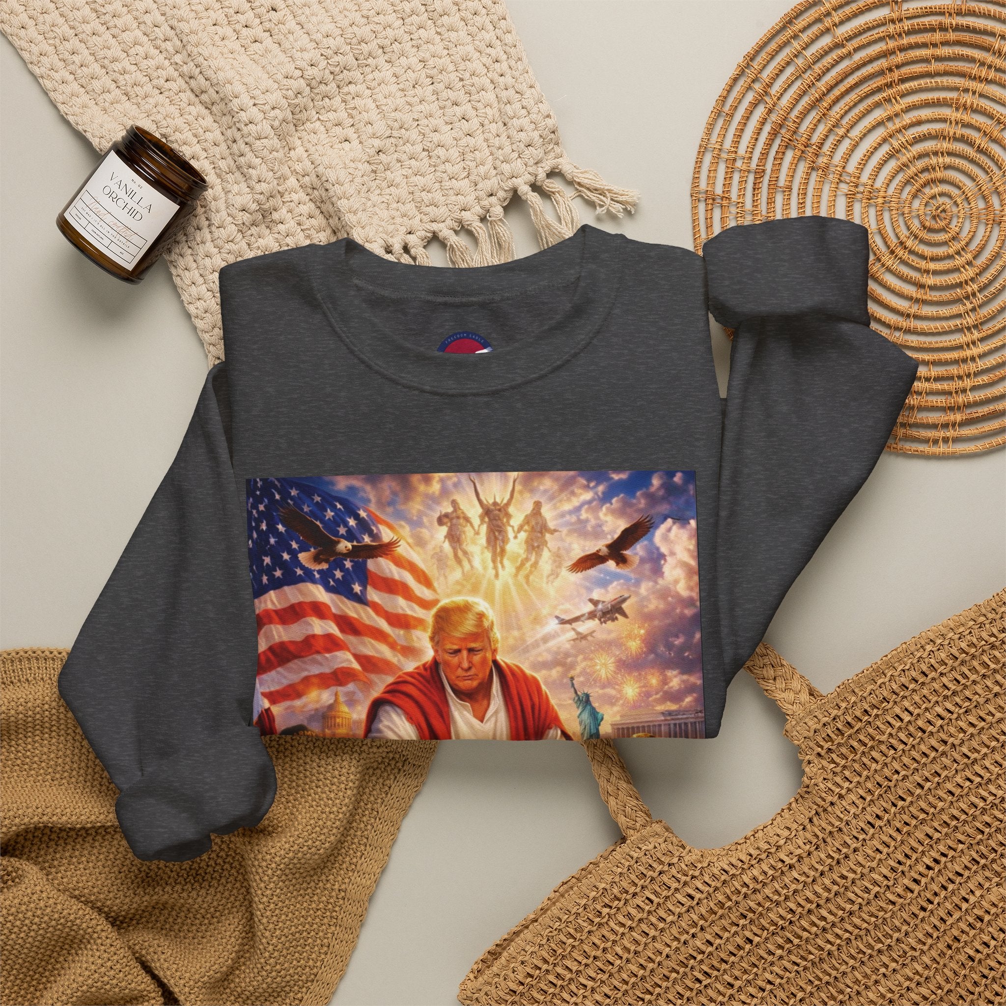 Patriotic Crewneck Sweatshirt - Trump Healing with American Flag Art