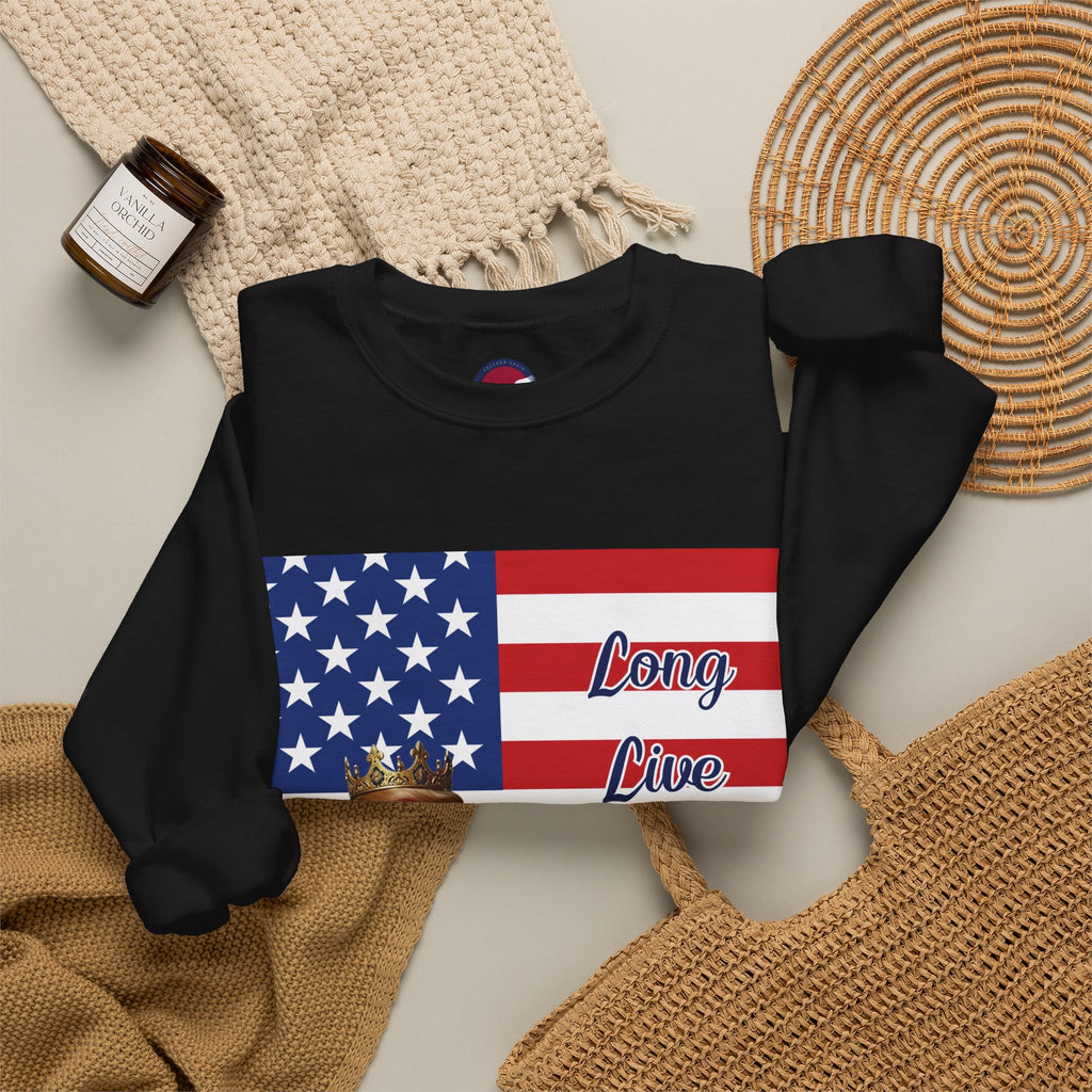 Flag Donald Trump Portrait Sweatshirt – "Long Live The King" Patriotic Crewneck