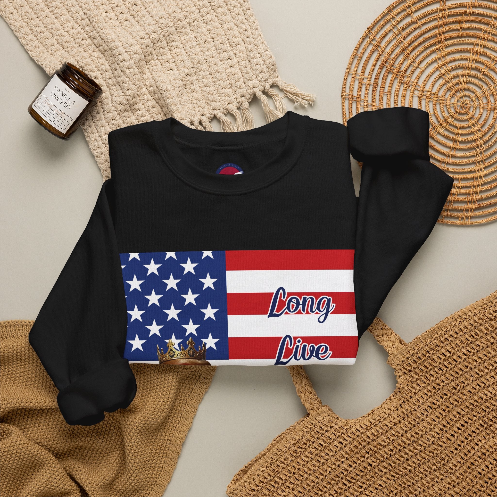 Flag Donald Trump Portrait Sweatshirt – "Long Live The King" Patriotic Crewneck