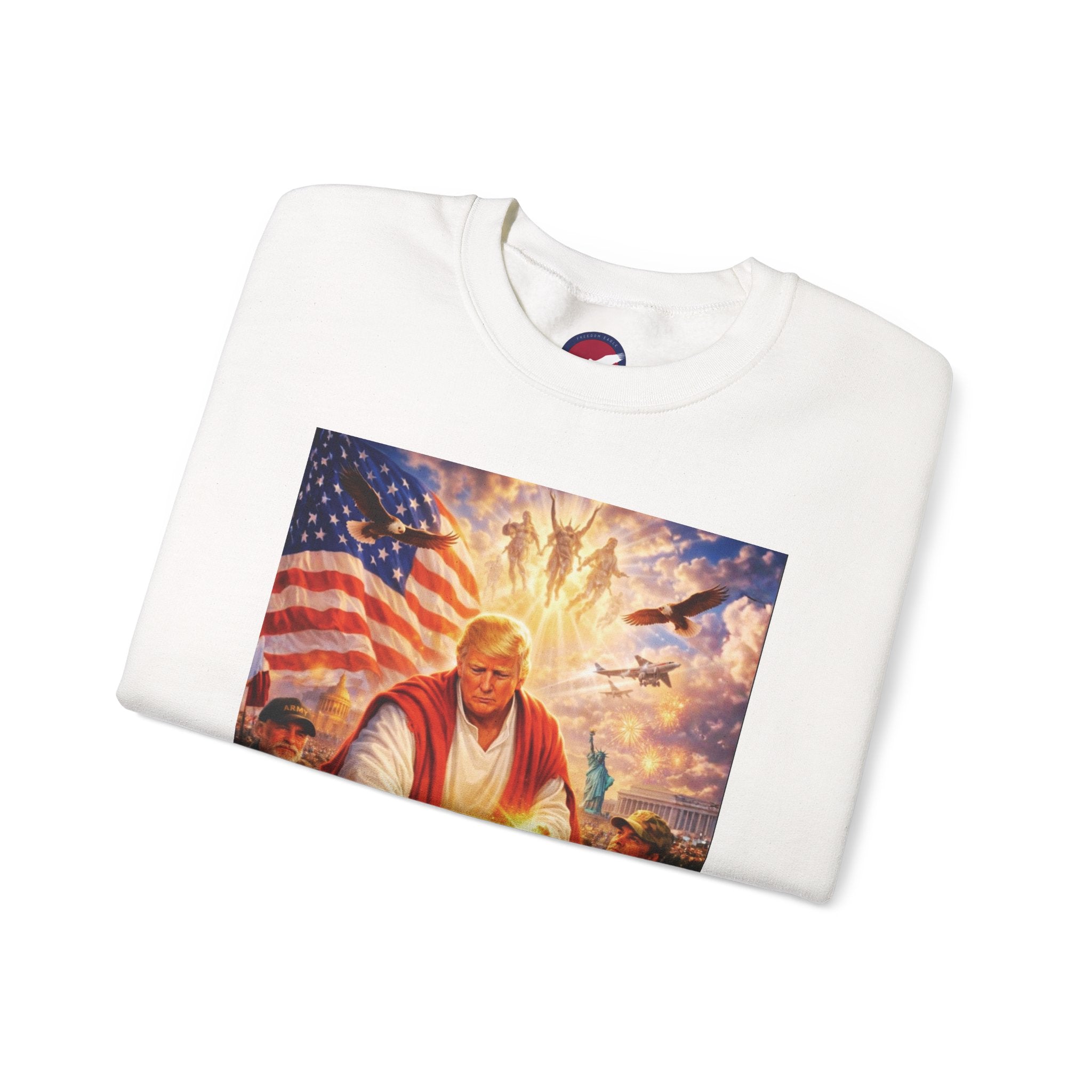 Patriotic Crewneck Sweatshirt - Trump Healing with American Flag Art