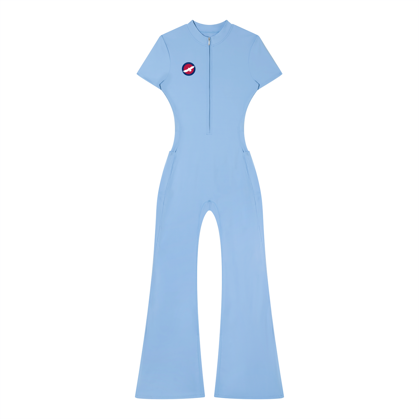 freedom,eagle,patriotic,jumpsuit,flared,quarterzip,modest