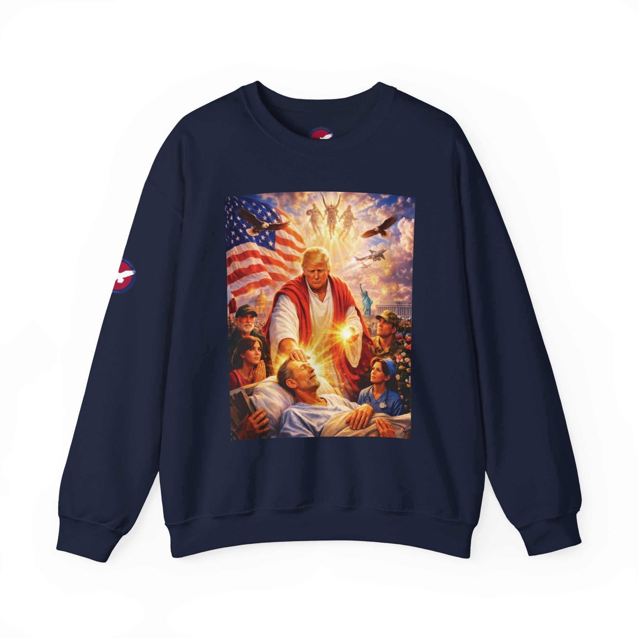Patriotic Crewneck Sweatshirt - Trump Healing with American Flag Art