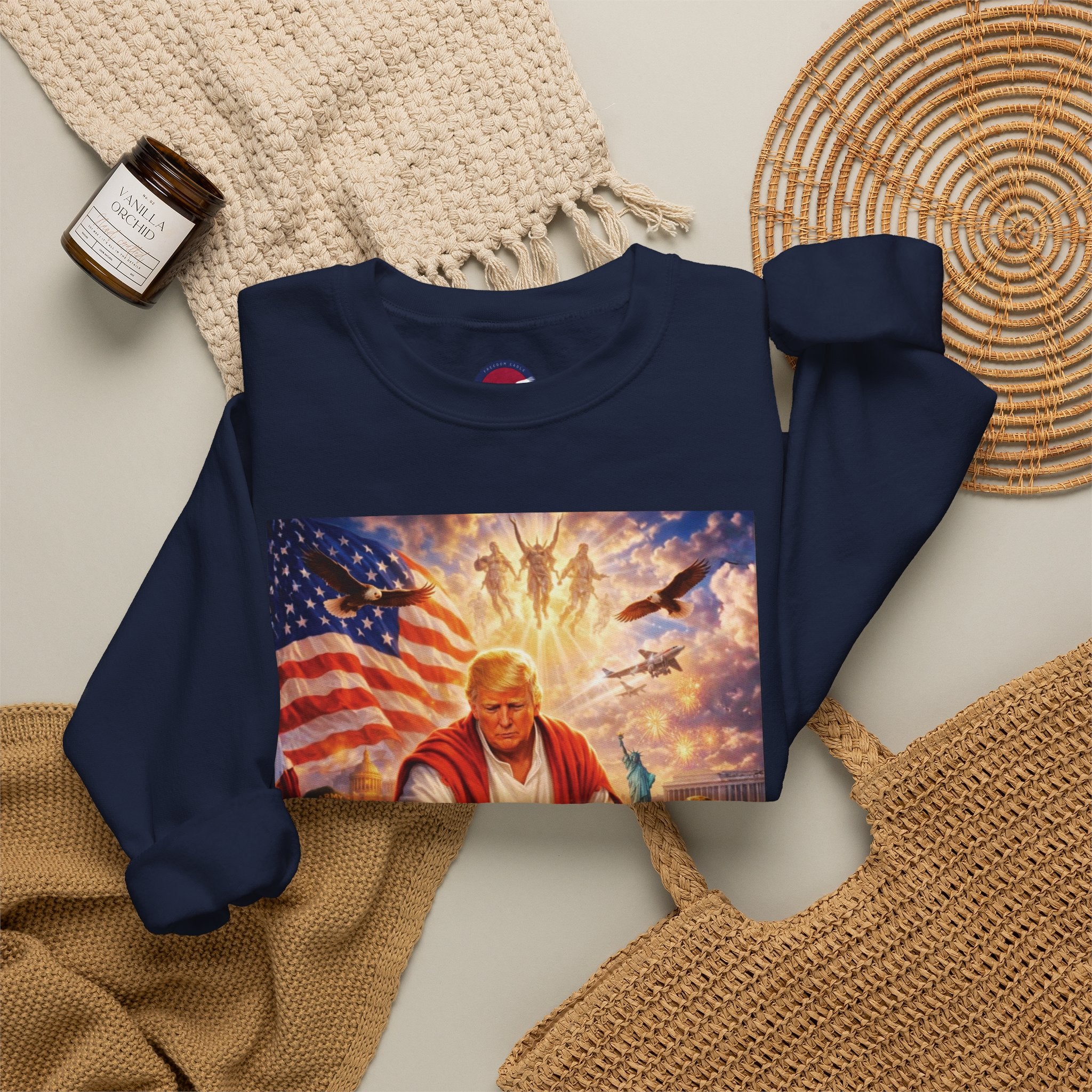 Patriotic Crewneck Sweatshirt - Trump Healing with American Flag Art
