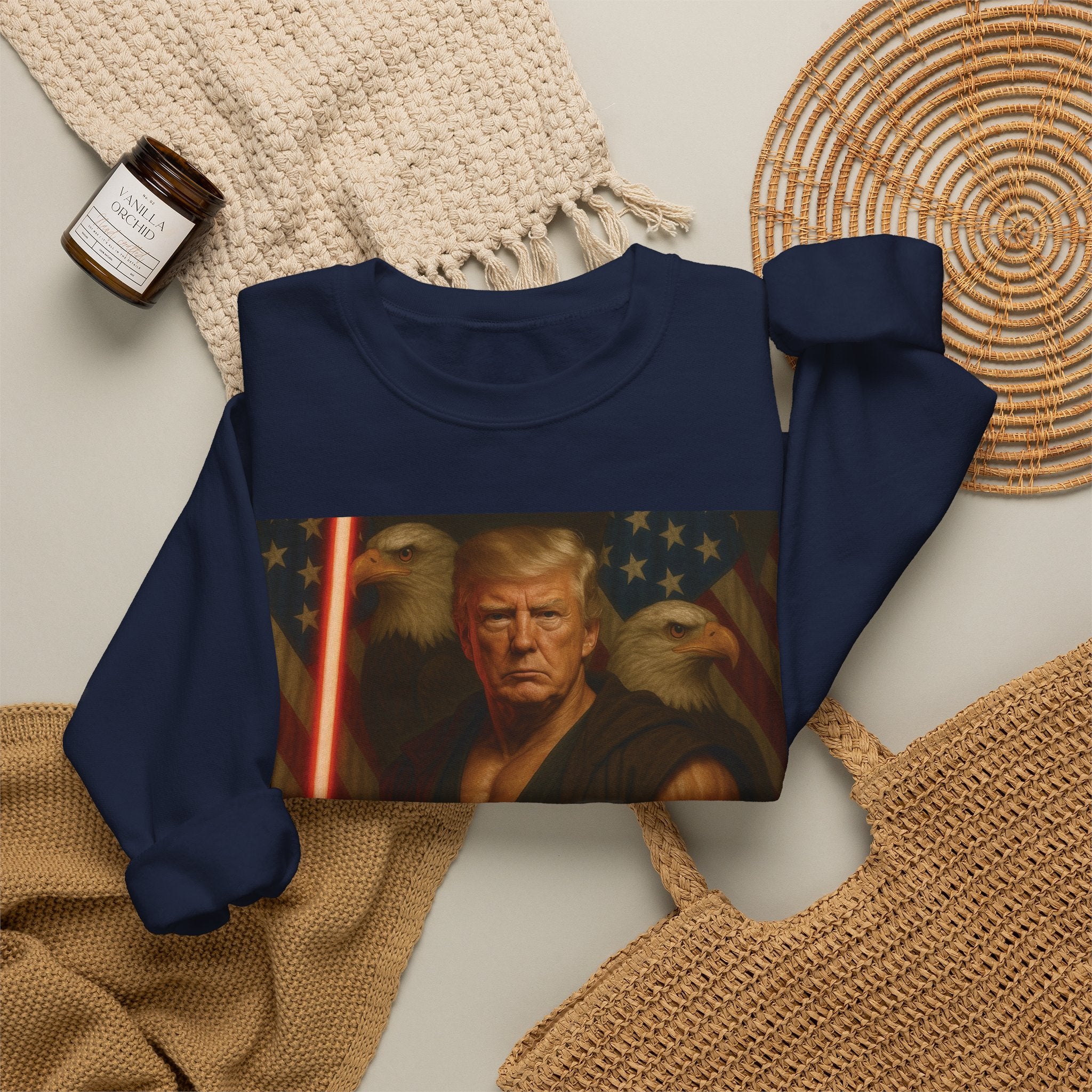 Patriotic Warrior Crewneck Sweatshirt — Trump Jedi Graphic