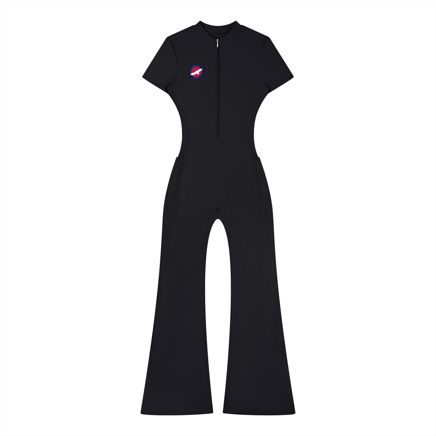 freedom,eagle,patriotic,jumpsuit,flared,quarterzip,modest