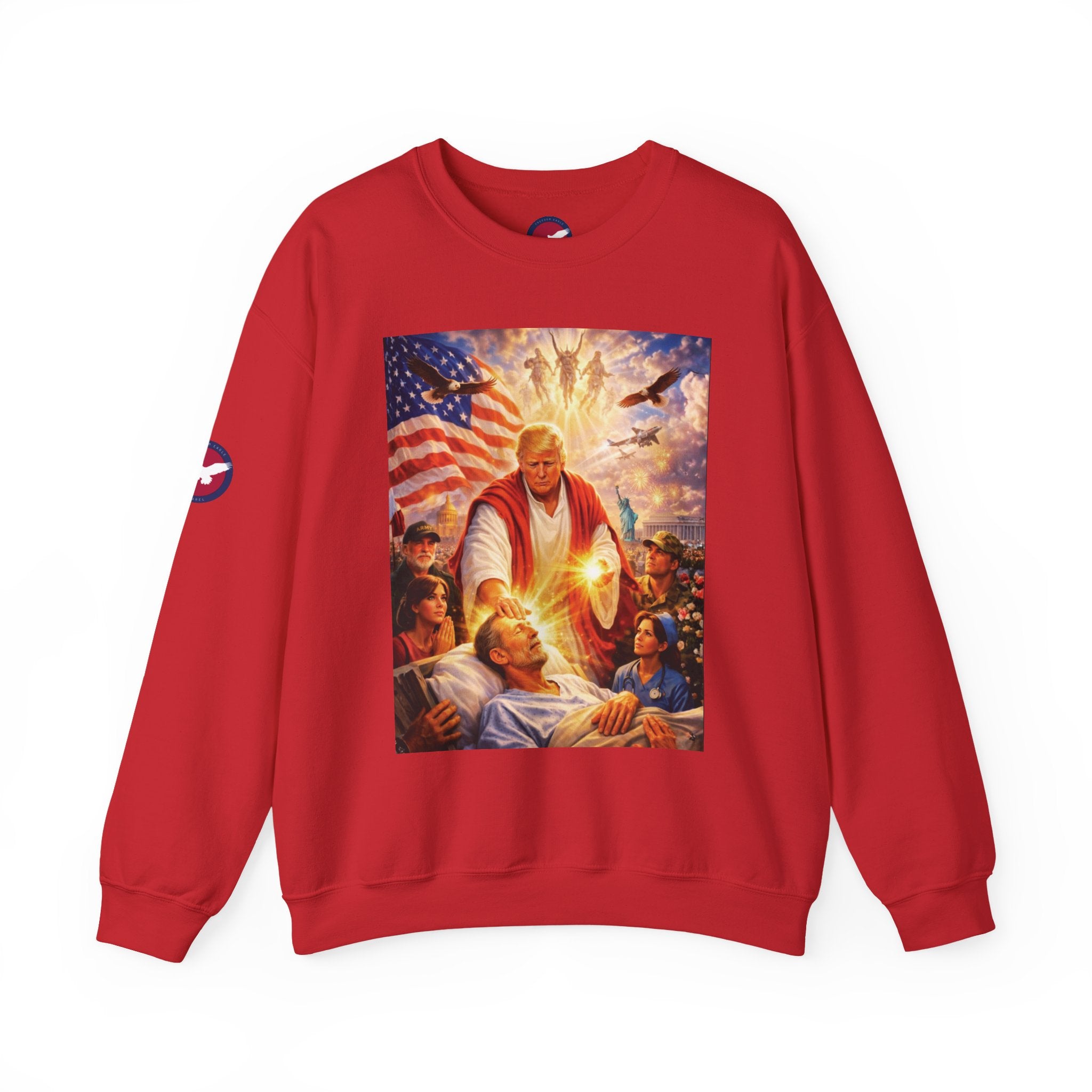 Patriotic Crewneck Sweatshirt - Trump Healing with American Flag Art