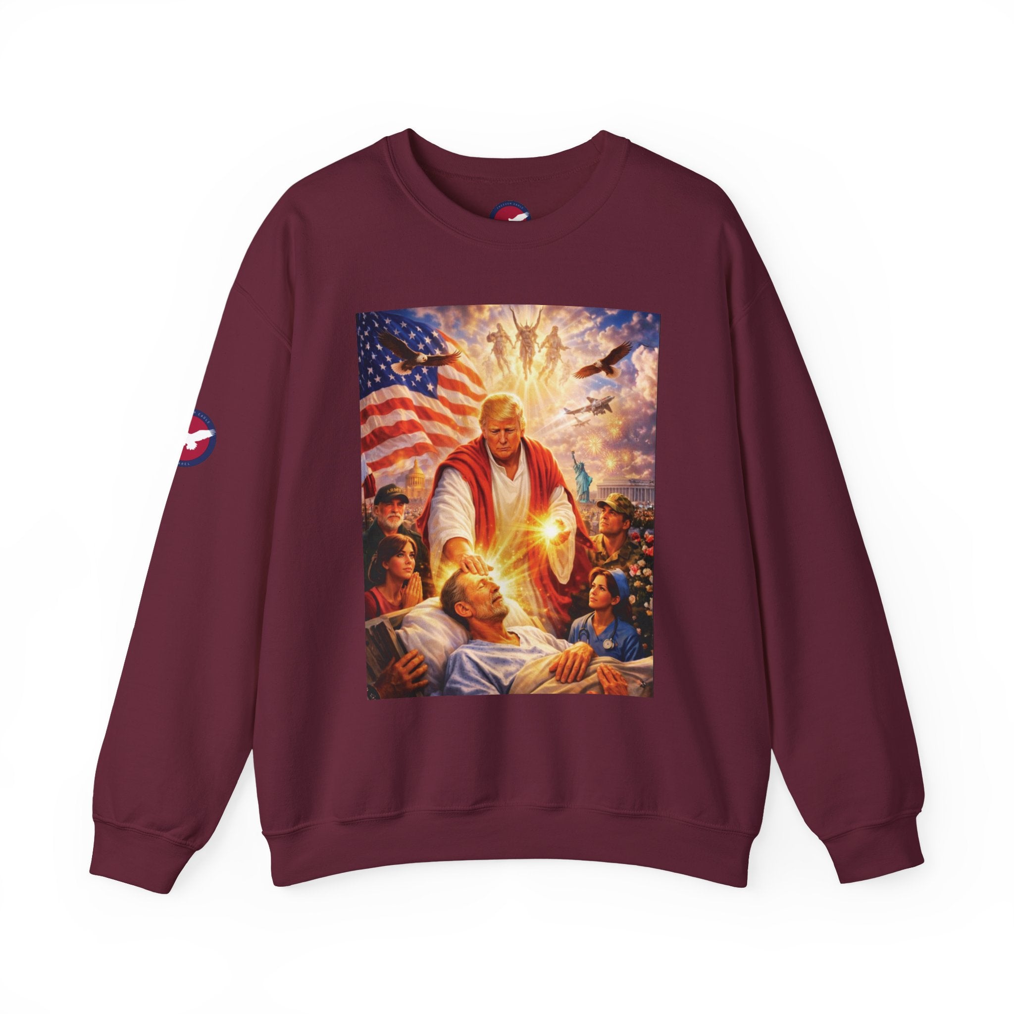 Patriotic Crewneck Sweatshirt - Trump Healing with American Flag Art