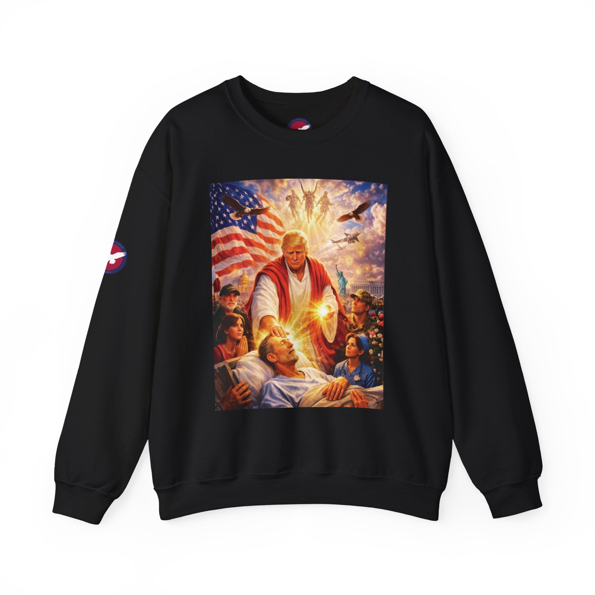 Patriotic Crewneck Sweatshirt - Trump Healing with American Flag Art