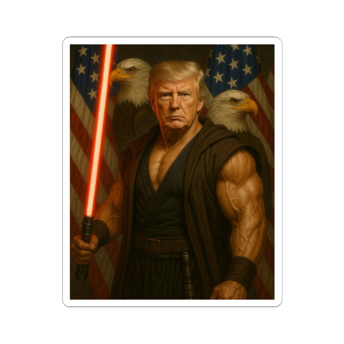 Patriotic Warrior Sticker — Jedi Donald Trump Character Kiss-Cut Sticker