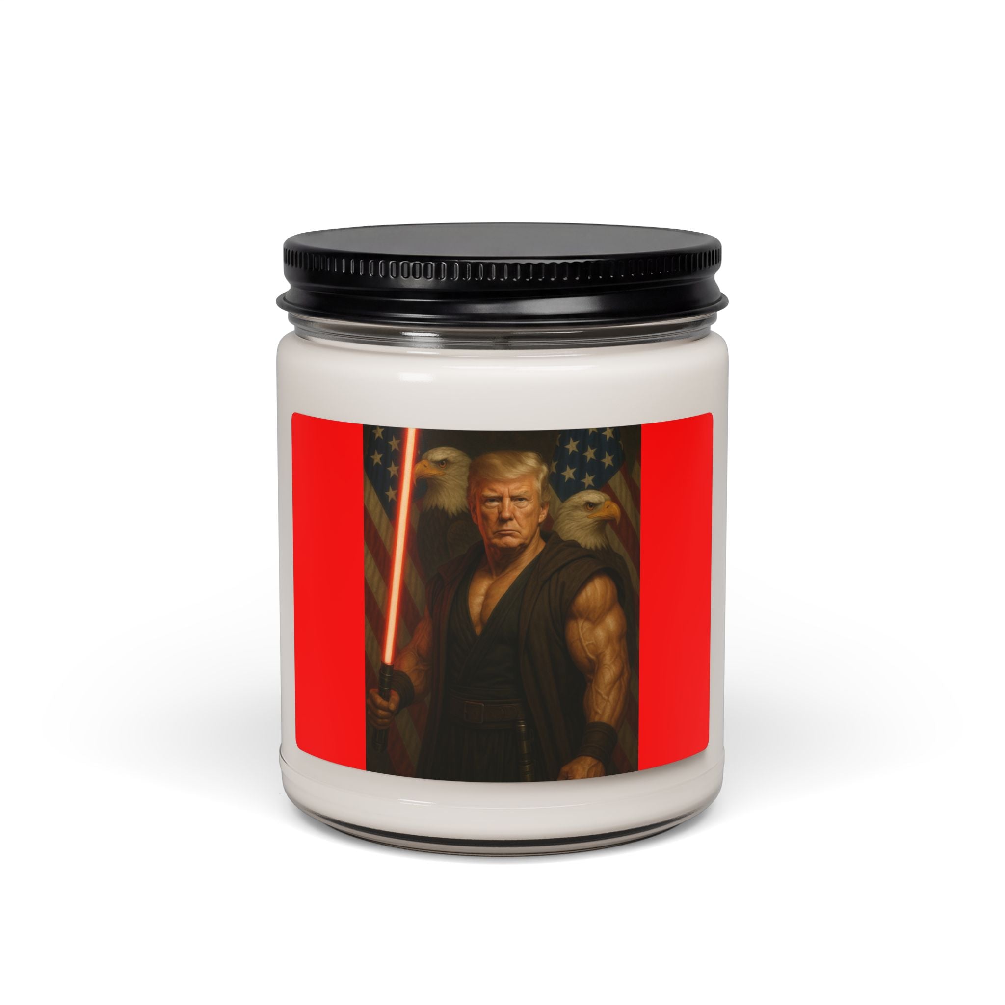Political Warrior Soy Candle — 9oz Scented Jar (Trump Jedi Design)