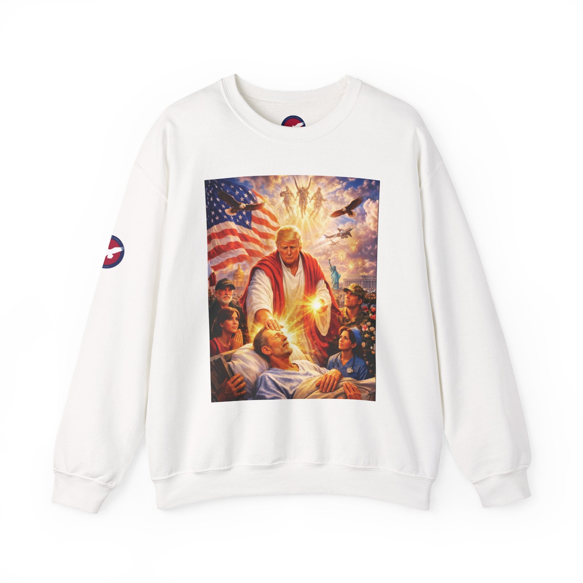 Patriotic Crewneck Sweatshirt - Trump Healing with American Flag Art