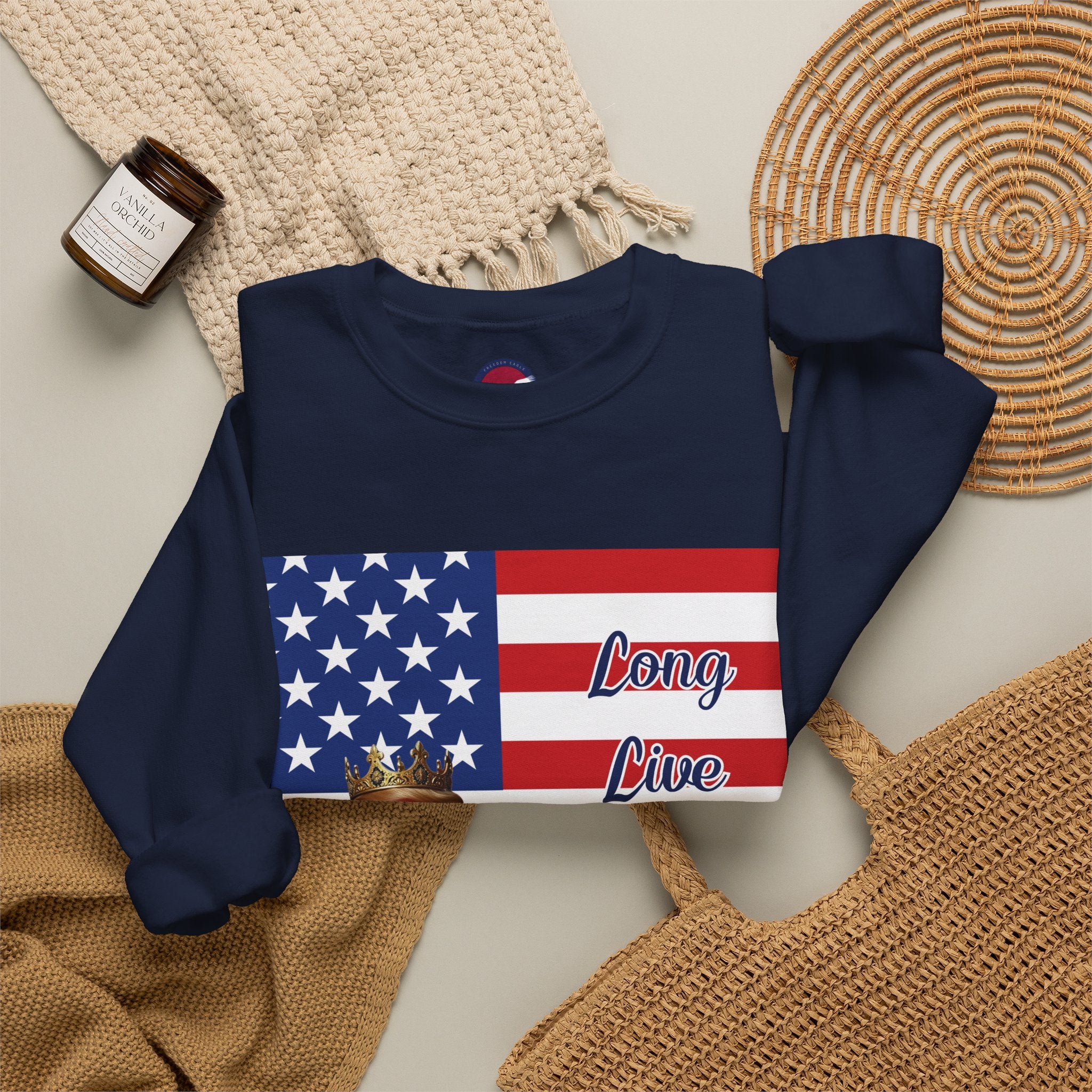 Flag Donald Trump Portrait Sweatshirt – "Long Live The King" Patriotic Crewneck