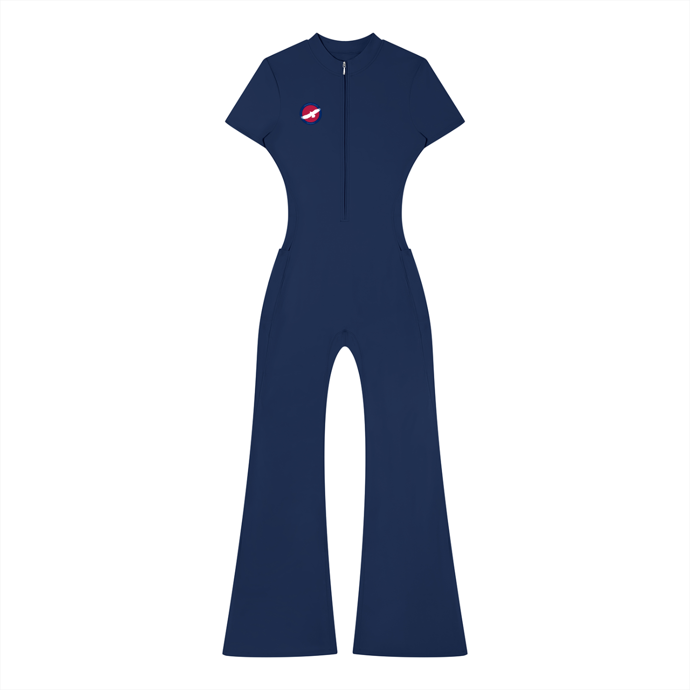 freedom,eagle,patriotic,jumpsuit,flared,quarterzip,modest